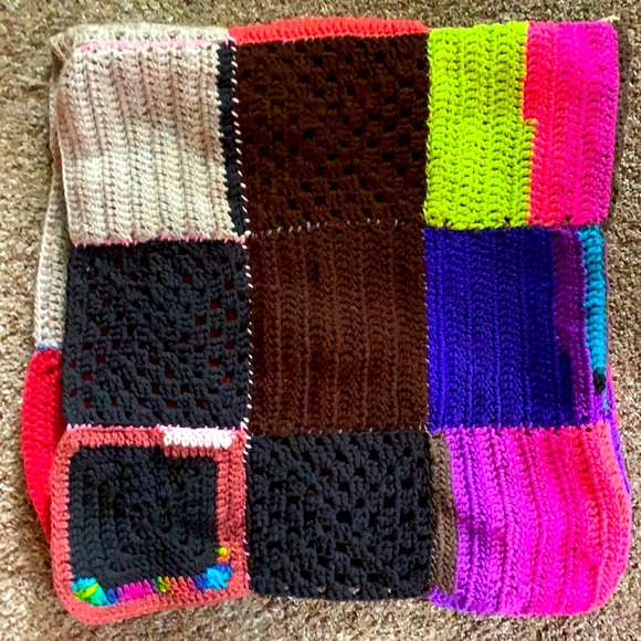 Handmade Quilt | Colorful Boho Blanket Baby Quilt Crochet Block Table Liner Mat - Picture 8 of 11